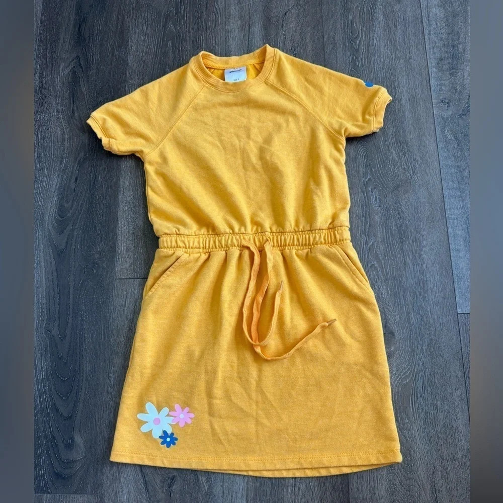 Girls' Yellow Floral Casual Drawstring Dress